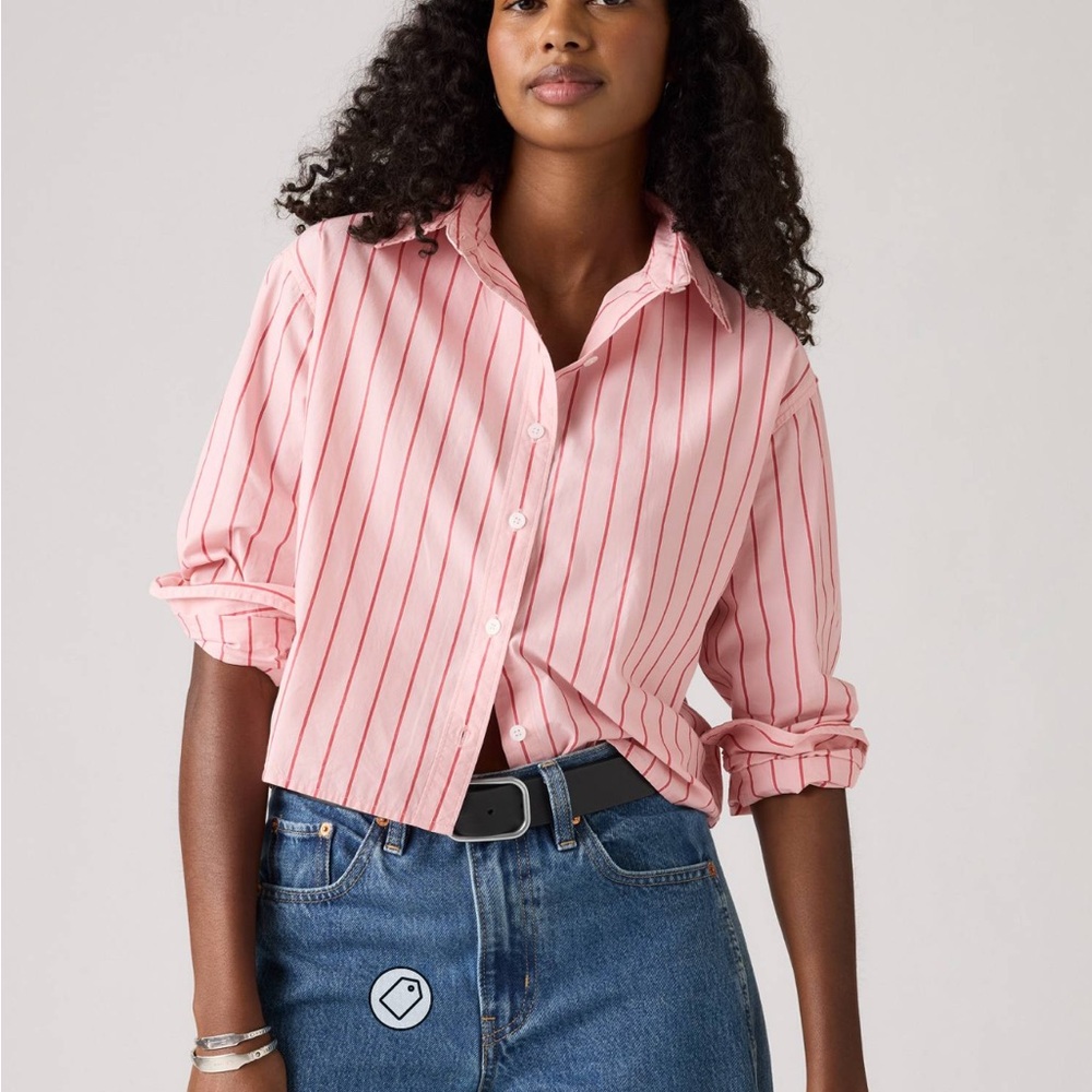 Levi's Pink Striped Cropped Button Down Shirt NWT